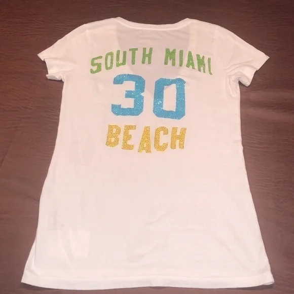 TRUE RELIGION Vintage White V-neck Bling Tee Size S - Picture 8 of 9